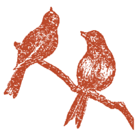 Drawing of a pair of birds painted in red color
