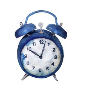 Drawing of an old alarm table clock in blue color