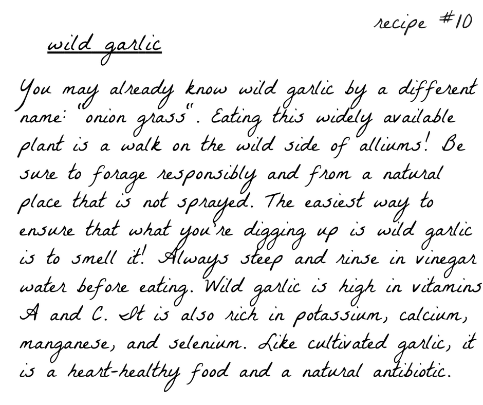 A handwritten recipe for wild garlic.