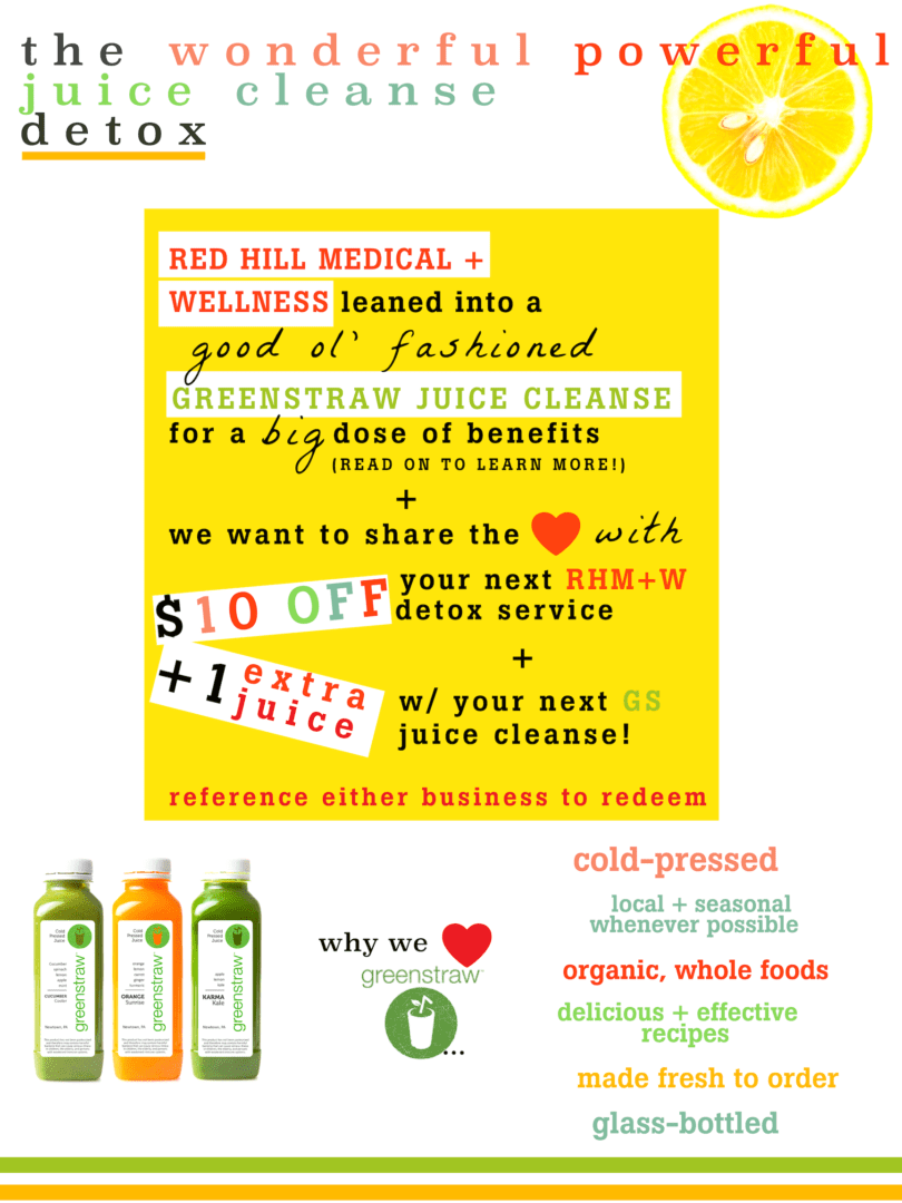 A flyer for a juice cleanse with the words " green " and " cold-pressed ".