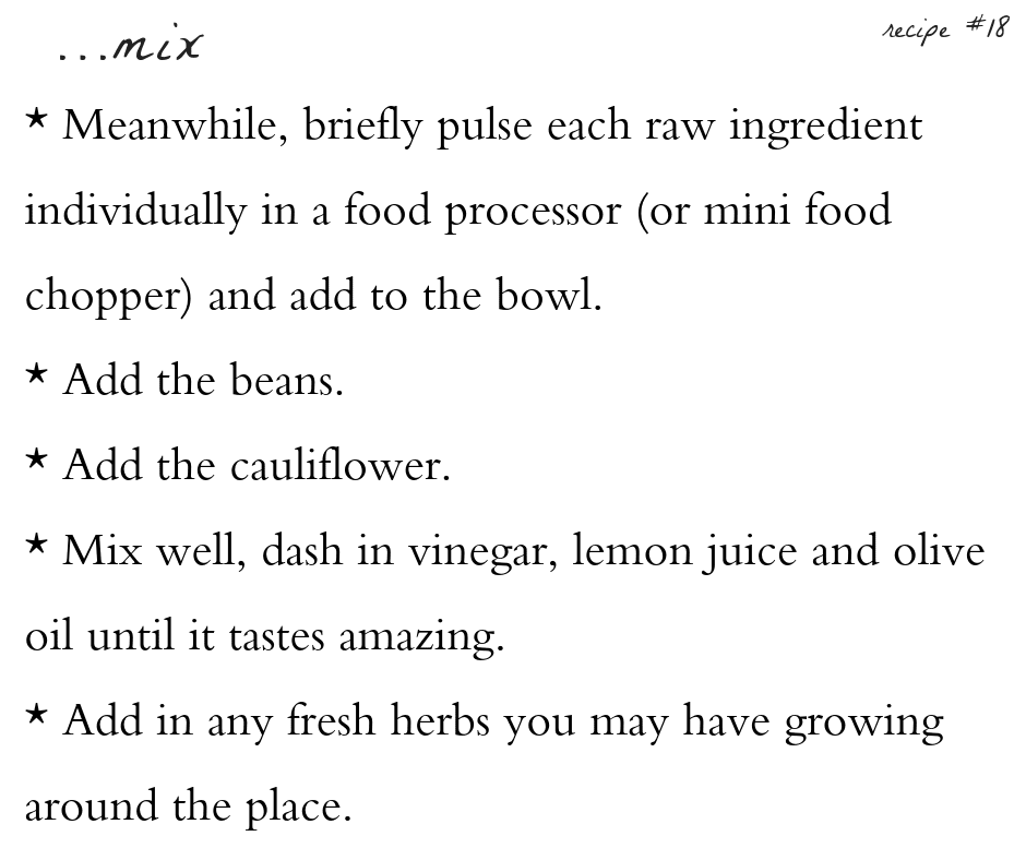 A recipe for a salad with some type of vegetable.