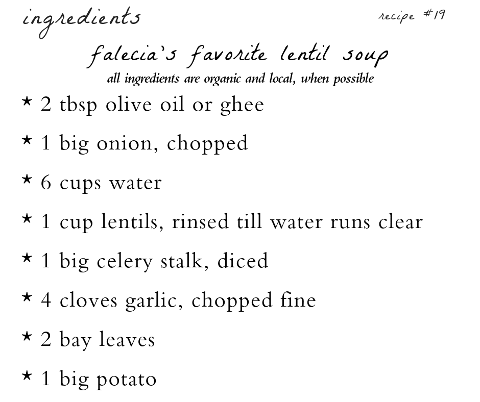 A recipe for homemade lentil soup with ingredients listed.