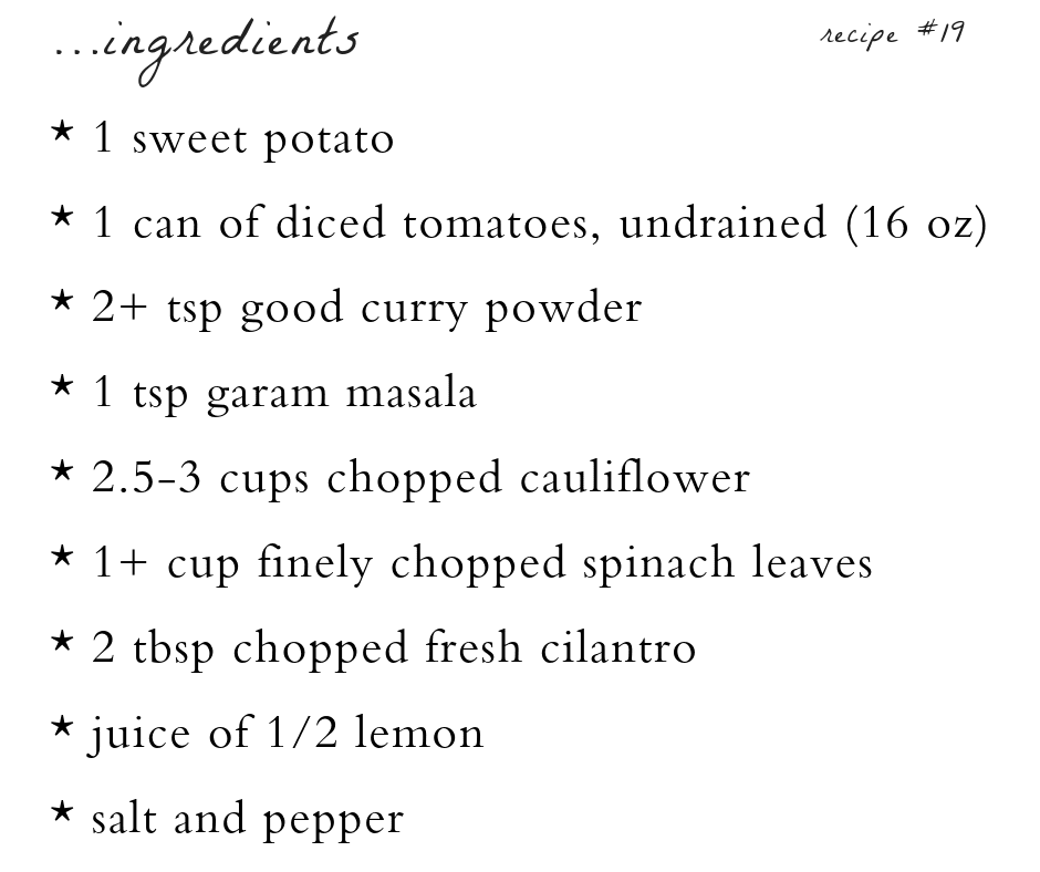 A recipe card with ingredients for a meal.